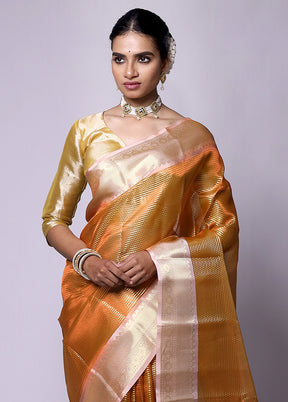 Yellow Tissue Silk Saree With Blouse Piece