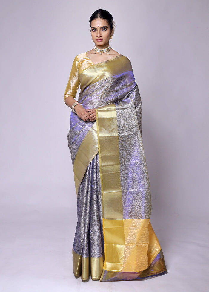 Blue Tissue Silk Saree With Blouse Piece