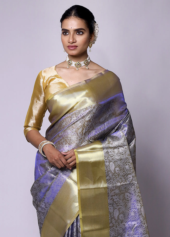 Blue Tissue Silk Saree With Blouse Piece