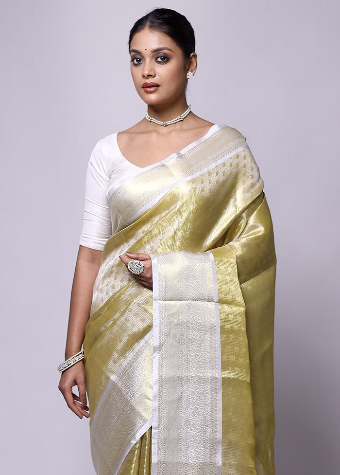 Yellow Tissue Silk Saree With Blouse Piece