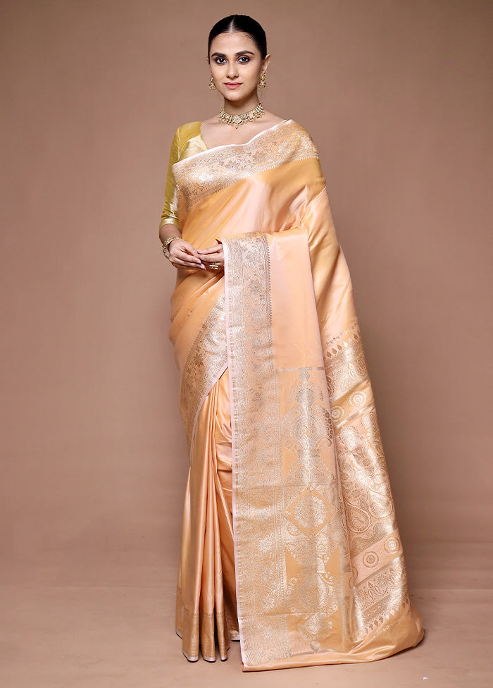 Peach Banarasi Silk Saree With Blouse Piece