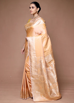 Peach Banarasi Silk Saree With Blouse Piece