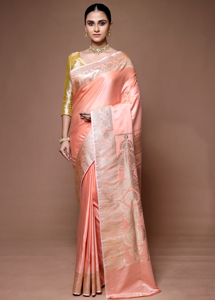 Pink Banarasi Silk Saree With Blouse Piece