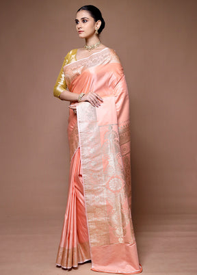 Pink Banarasi Silk Saree With Blouse Piece