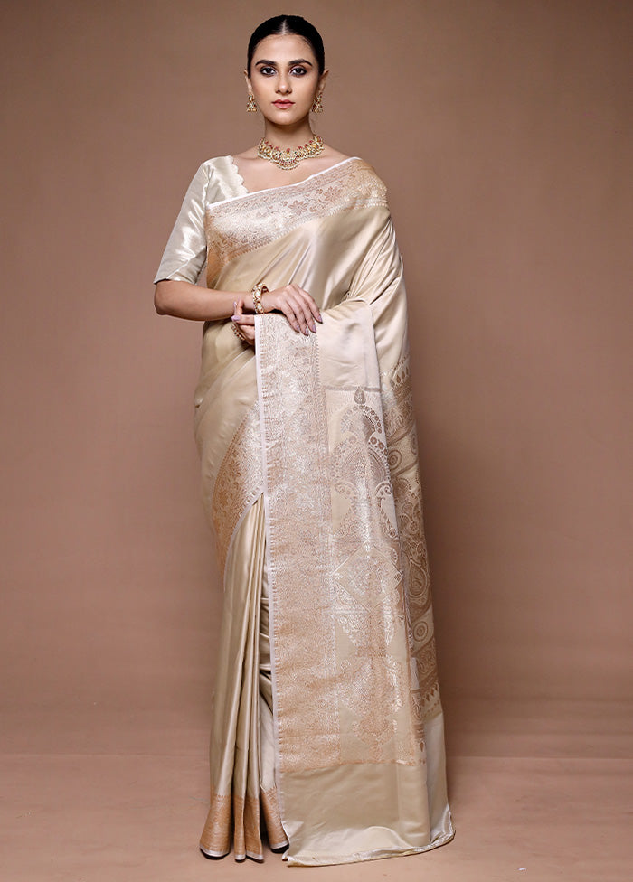 Cream Banarasi Silk Saree With Blouse Piece