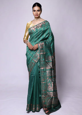 Green Handloom Baluchari Pure Silk Saree With Blouse Piece