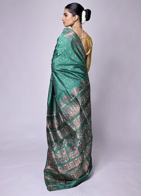 Green Handloom Baluchari Pure Silk Saree With Blouse Piece