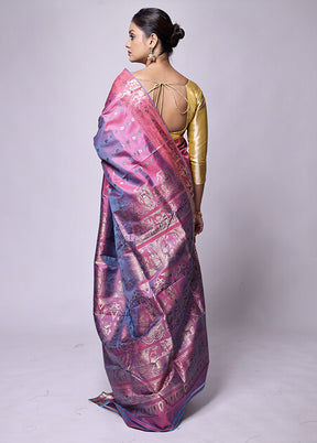 Purple Handloom Baluchari Pure Silk Saree With Blouse Piece