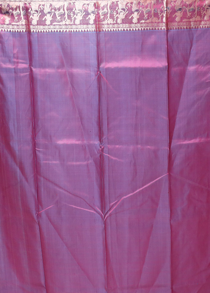 Purple Handloom Baluchari Pure Silk Saree With Blouse Piece