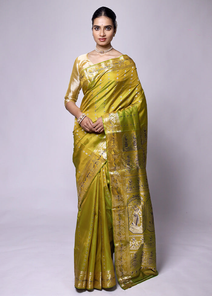 Green Handloom Baluchari Pure Silk Saree With Blouse Piece