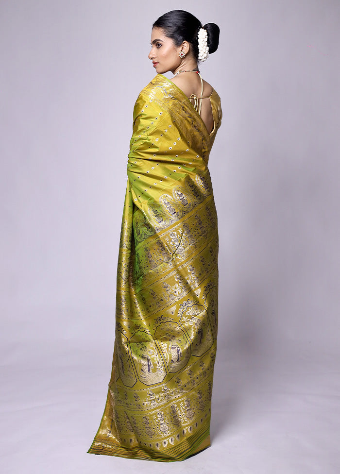 Green Handloom Baluchari Pure Silk Saree With Blouse Piece