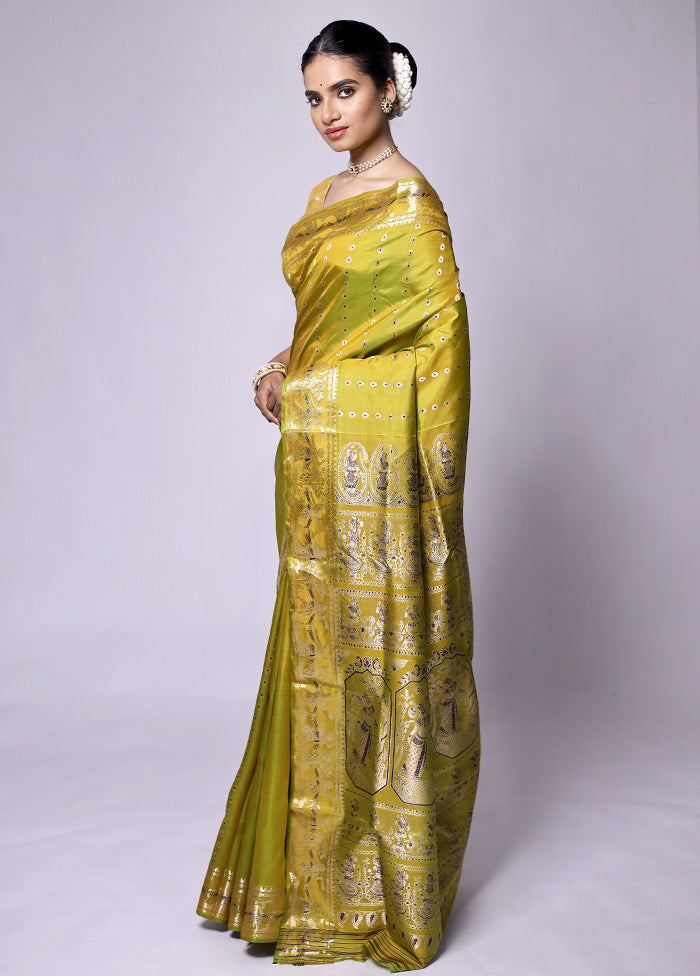 Green Handloom Baluchari Pure Silk Saree With Blouse Piece