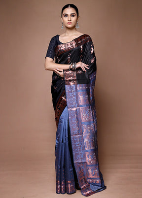 Black Handloom Baluchari Pure Silk Saree With Blouse Piece