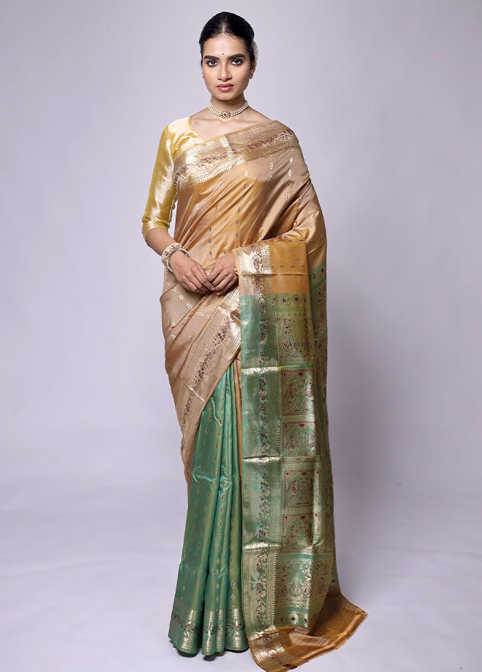 Green Handloom Baluchari Pure Silk Saree With Blouse Piece