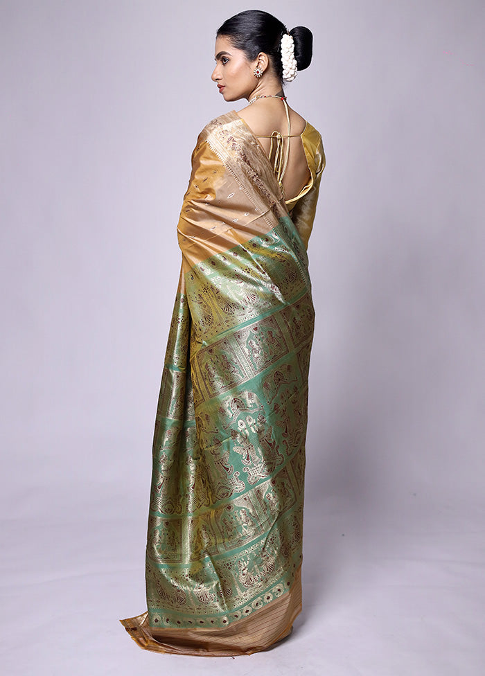 Green Handloom Baluchari Pure Silk Saree With Blouse Piece