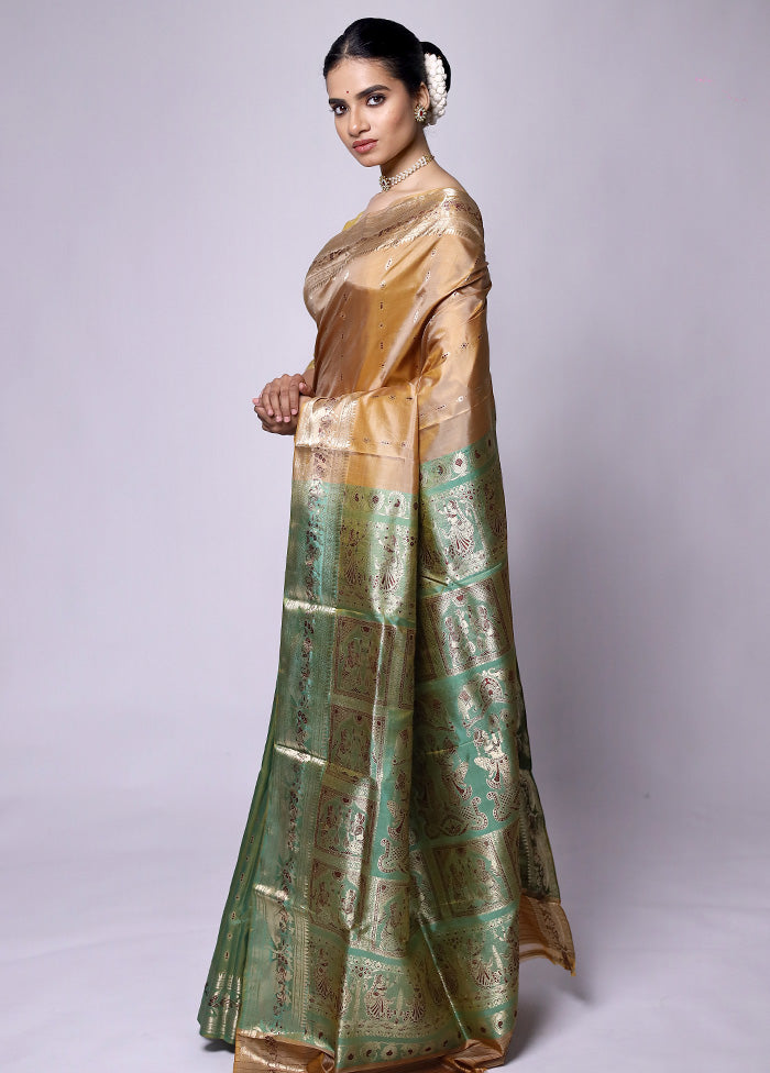 Green Handloom Baluchari Pure Silk Saree With Blouse Piece