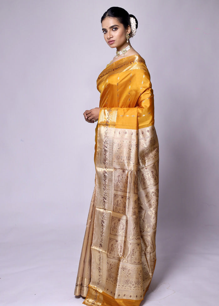 Yellow Handloom Baluchari Pure Silk Saree With Blouse Piece