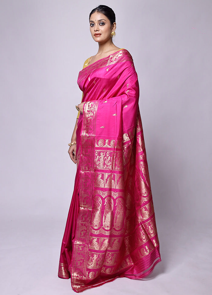 Pink Handloom Baluchari Pure Silk Saree With Blouse Piece