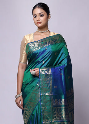 Green Handloom Baluchari Pure Silk Saree With Blouse Piece