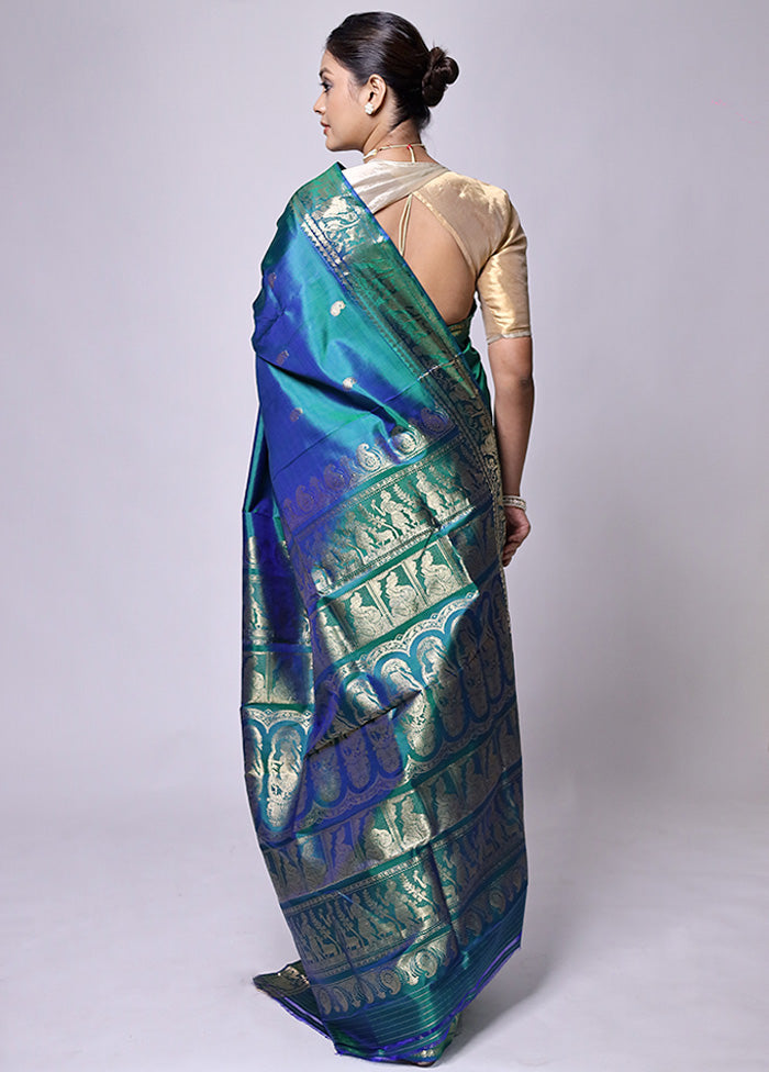 Green Handloom Baluchari Pure Silk Saree With Blouse Piece