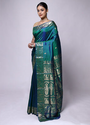 Green Handloom Baluchari Pure Silk Saree With Blouse Piece