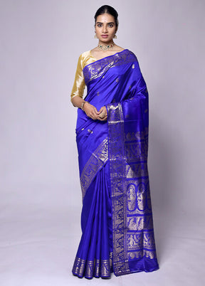 Blue Handloom Baluchari Pure Silk Saree With Blouse Piece