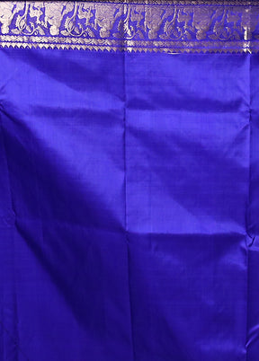 Blue Handloom Baluchari Pure Silk Saree With Blouse Piece