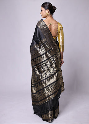 Black Handloom Baluchari Pure Silk Saree With Blouse Piece