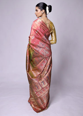 Rust Handloom Baluchari Pure Silk Saree With Blouse Piece