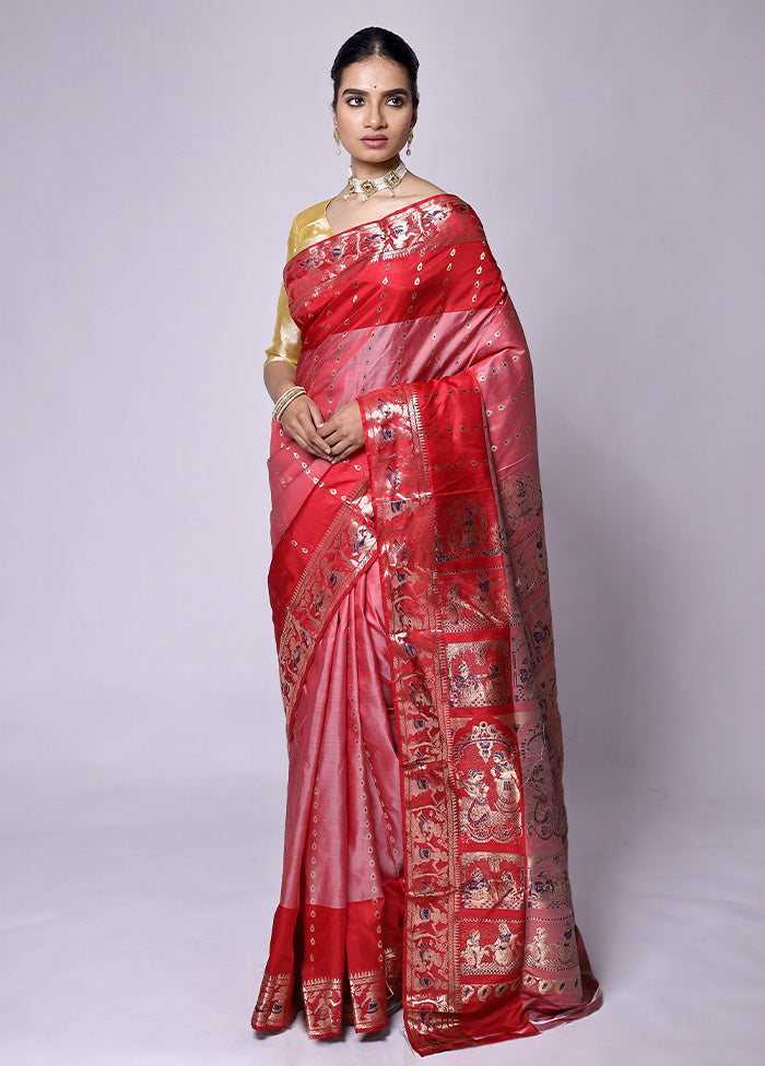 Red Handloom Baluchari Pure Silk Saree With Blouse Piece