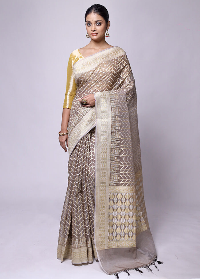 Grey Kora Silk Saree With Blouse Piece