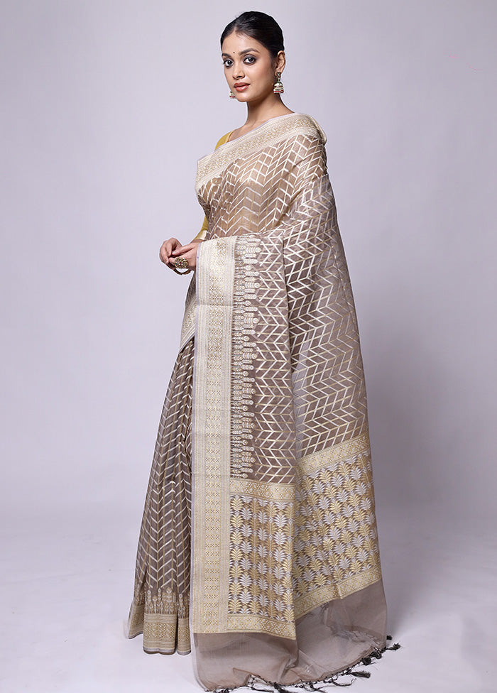 Grey Kora Silk Saree With Blouse Piece