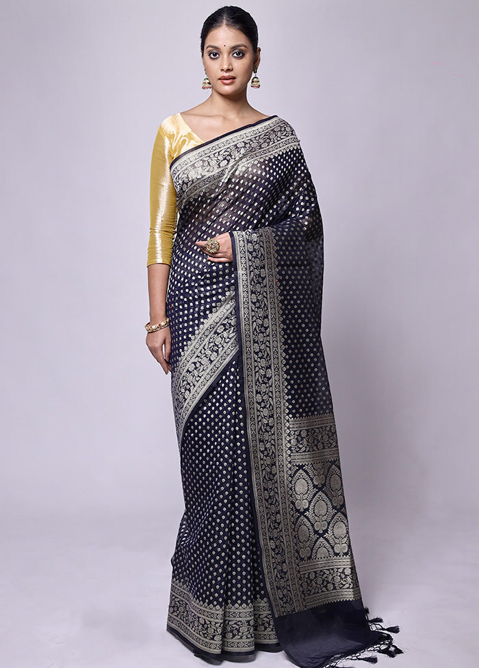 Blue Kora Silk Saree With Blouse Piece