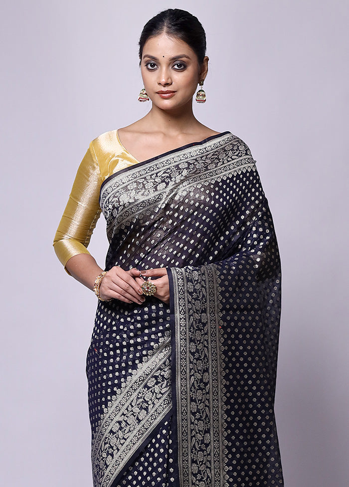 Blue Kora Silk Saree With Blouse Piece