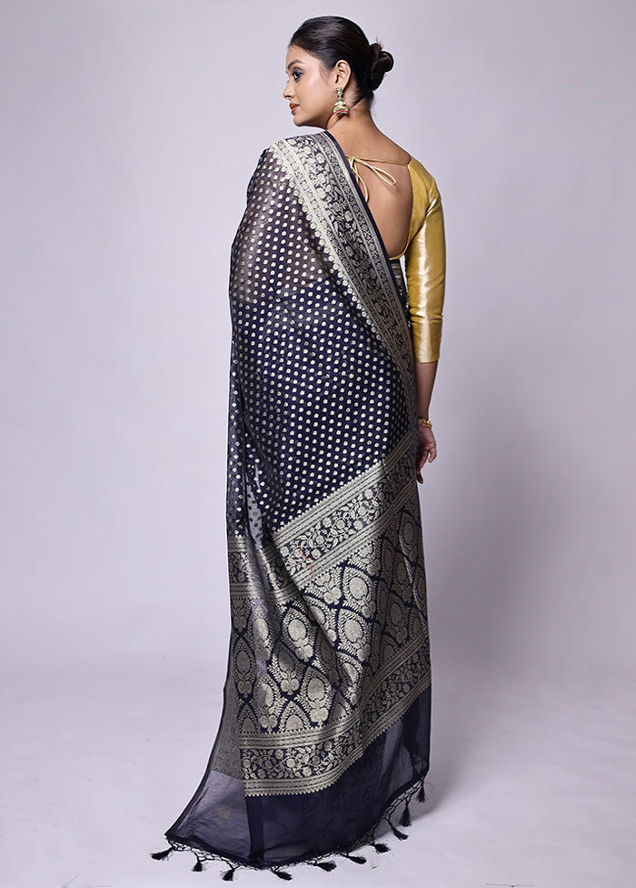 Blue Kora Silk Saree With Blouse Piece