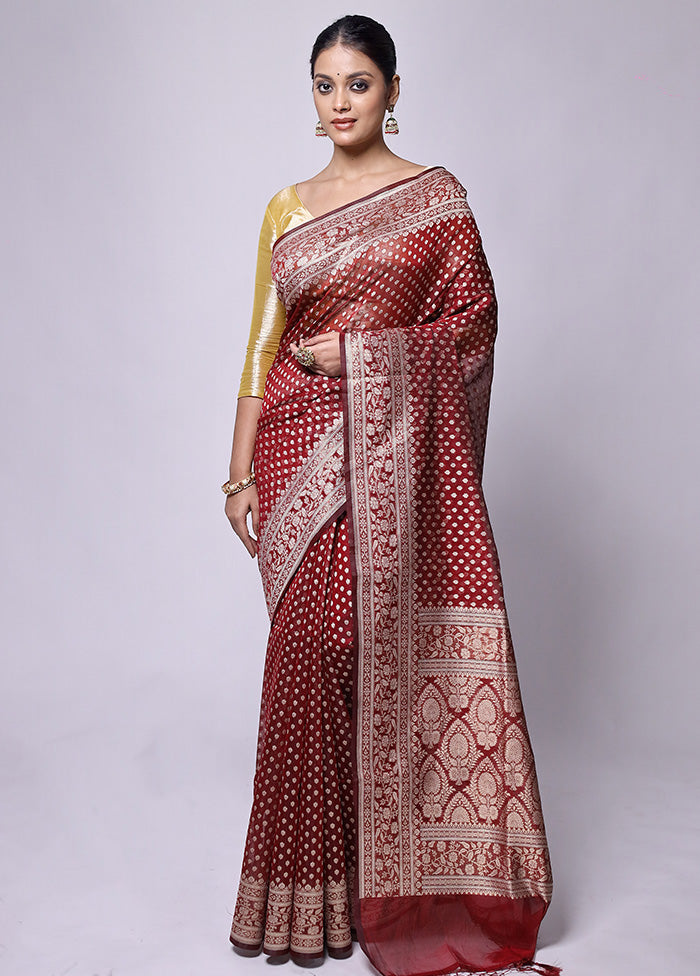 Red Kora Silk Saree With Blouse Piece