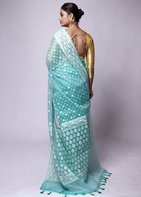 Blue Kora Silk Saree With Blouse Piece