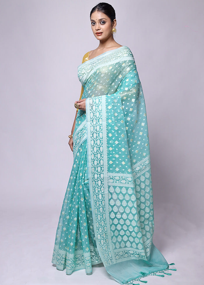 Blue Kora Silk Saree With Blouse Piece