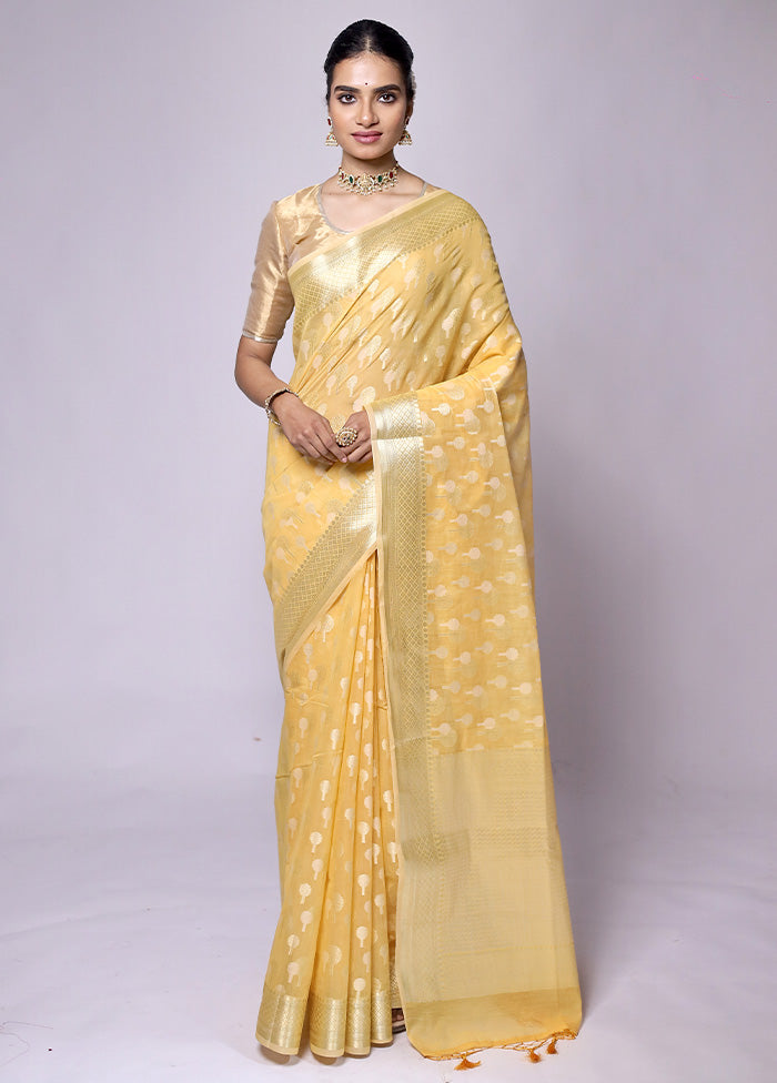 Yellow Kora Silk Saree With Blouse Piece