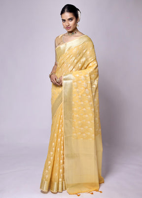 Yellow Kora Silk Saree With Blouse Piece