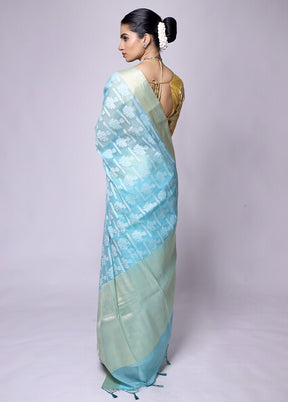 Blue Kora Silk Saree With Blouse Piece