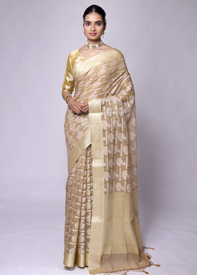 Beige Kora Silk Saree With Blouse Piece