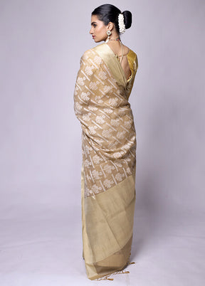 Beige Kora Silk Saree With Blouse Piece