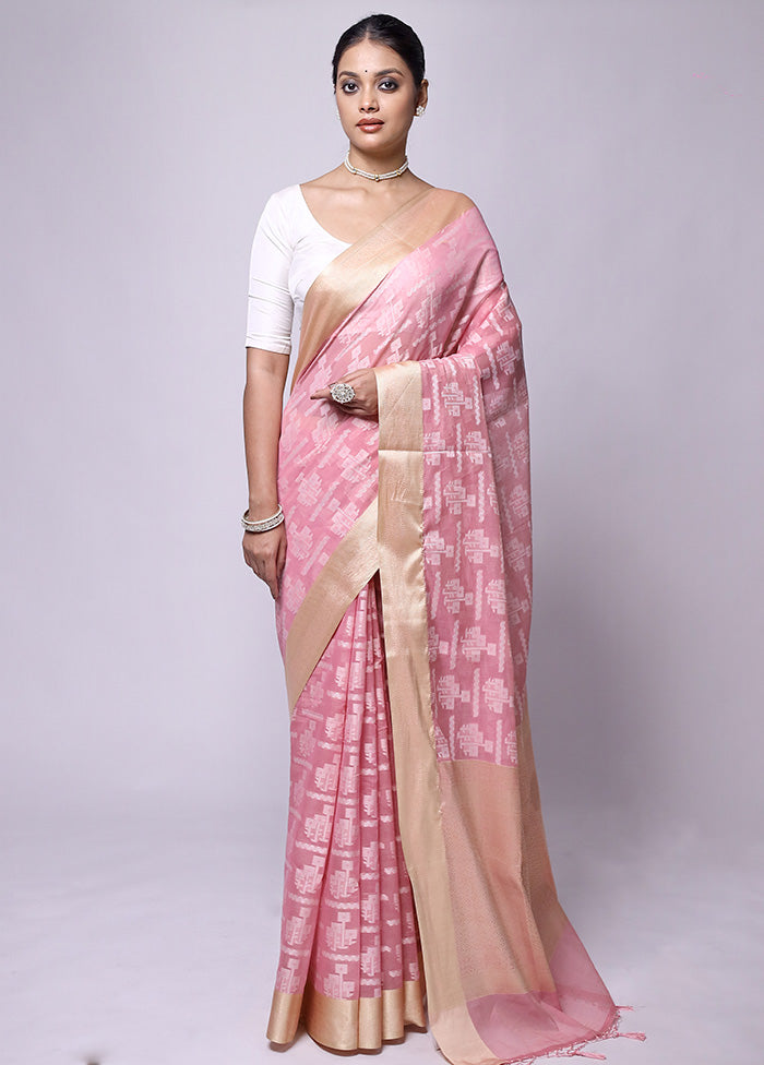 Pink Kora Silk Saree With Blouse Piece