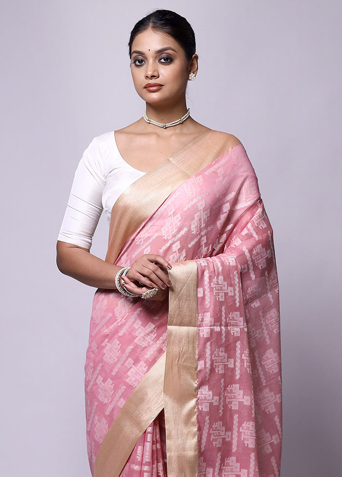 Pink Kora Silk Saree With Blouse Piece