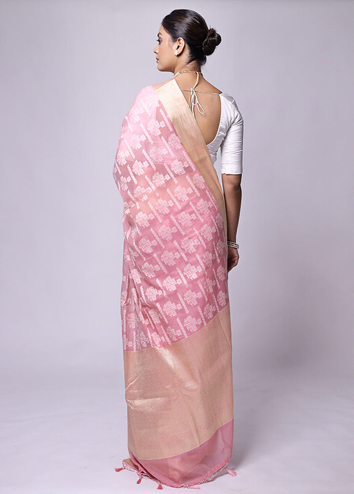 Pink Kora Silk Saree With Blouse Piece