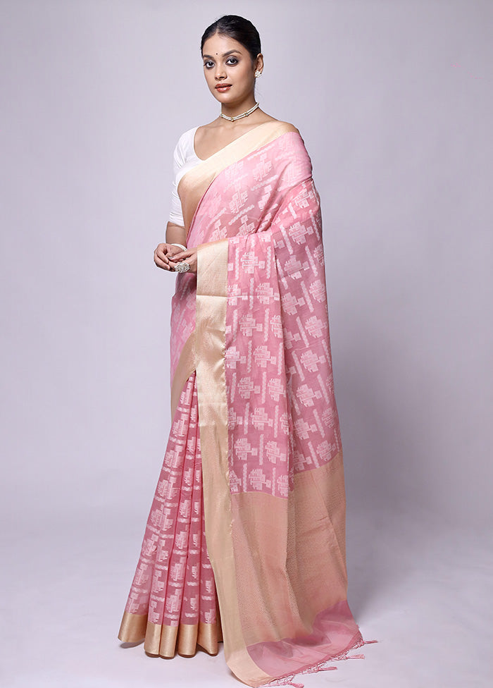 Pink Kora Silk Saree With Blouse Piece