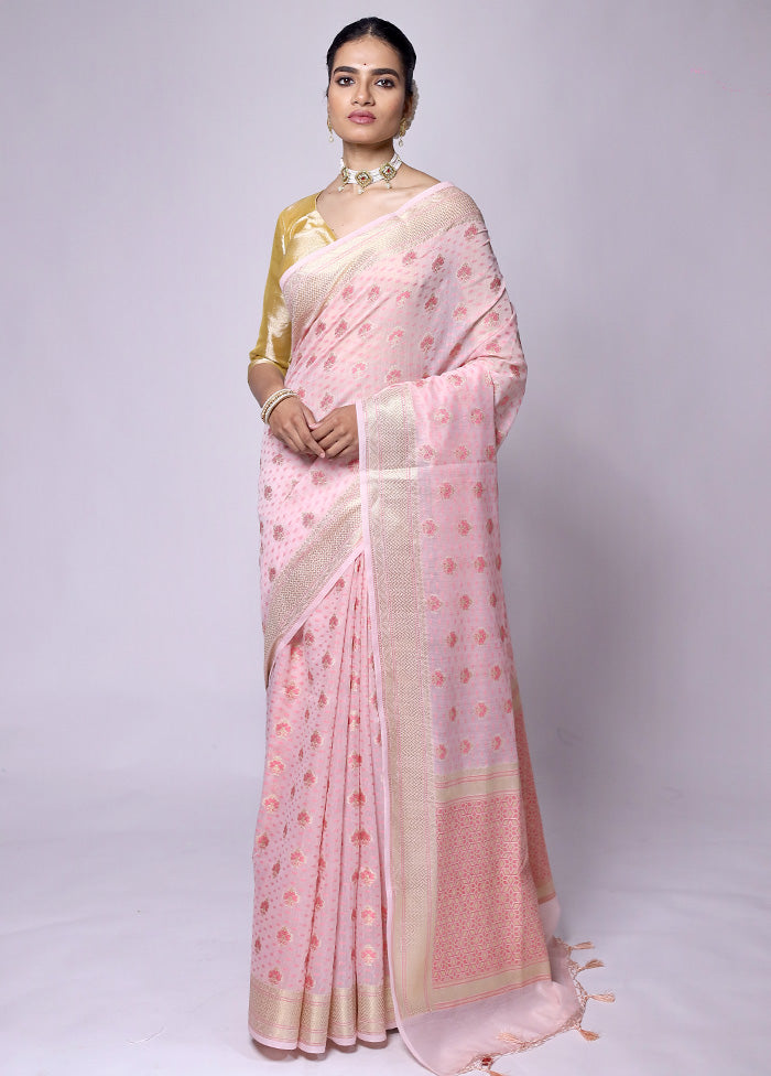 Pink Kora Silk Saree With Blouse Piece