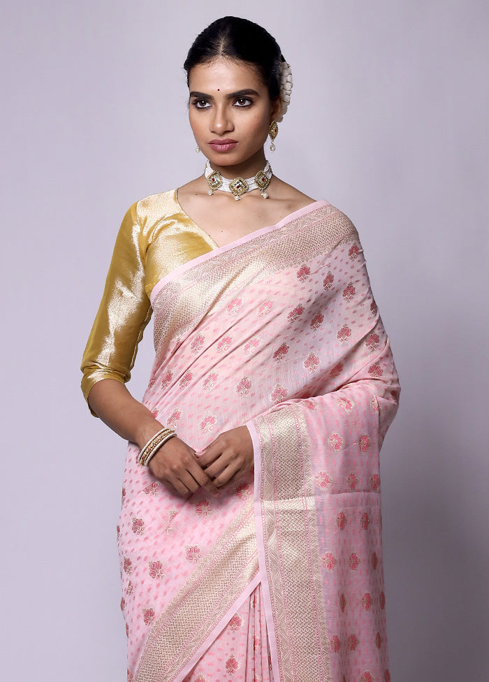 Pink Kora Silk Saree With Blouse Piece