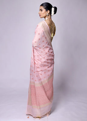 Pink Kora Silk Saree With Blouse Piece